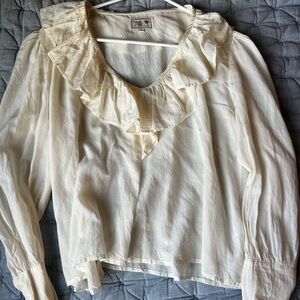 Mille Cream Ruffle V-Neck Long Sleeve Blouse - Women